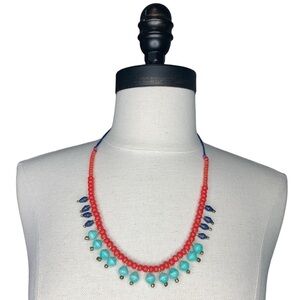 NWT Noonday Paper Beaded Necklace Uganda Bright Teal & Red-Orange Adjustable